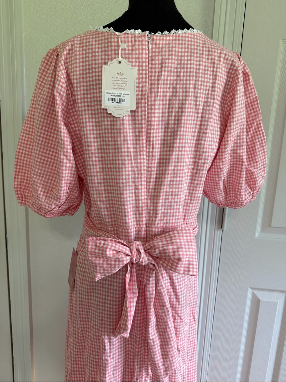 NWT Ivy City Co Hannah Pink Gingham Dress Size 14 Cottagecore Puff Sleeve modest - Picture 6 of 10